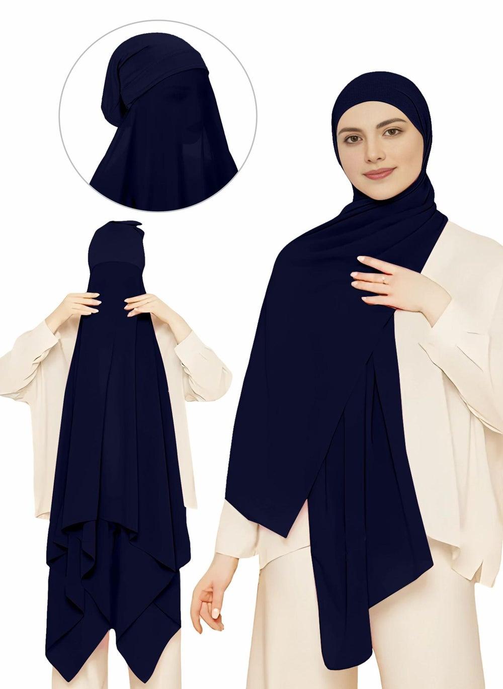 NUKHBAA Navy Blue Pullover Hijab with Undercap - HC15 - Image 1