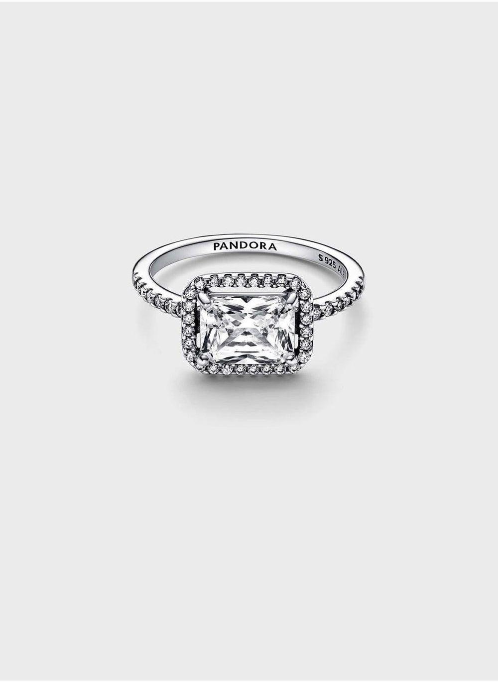 PANDORA Silver Halo Rectangular Ring for Women - Image 1