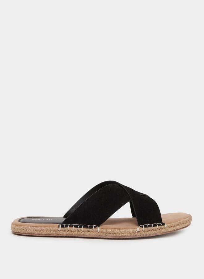 Elegant Black Cross-Strap Jute Espadrille Sandals - Image 1