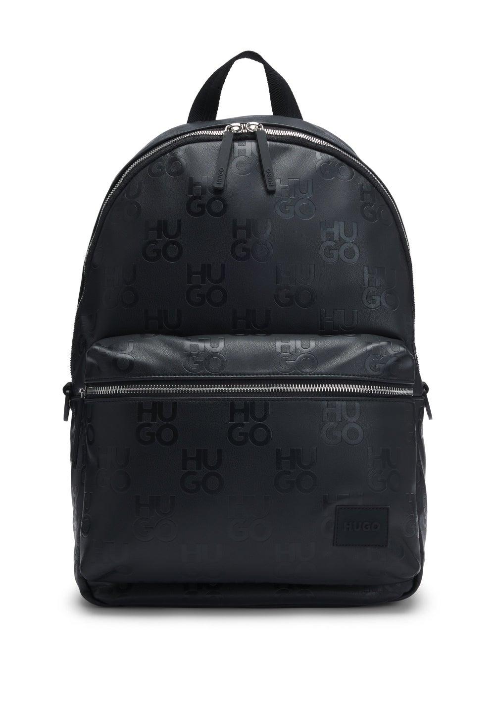 HUGO Stacked-Logo Pattern Men's Faux-Leather Backpack - Image 1
