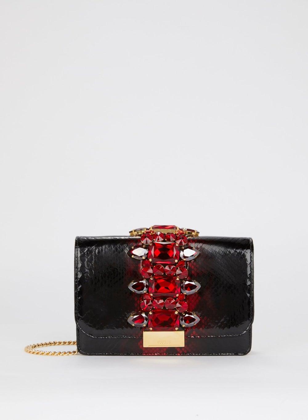 GEDEBE Cliky Noir Red Python Embellished Shoulder Bag - Image 1