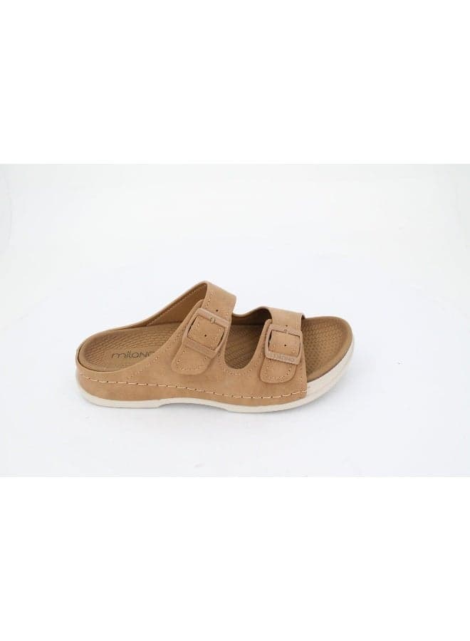 LETTI Tan Wedge Comfort Slide Sandals for Daily Elegance - Image 1