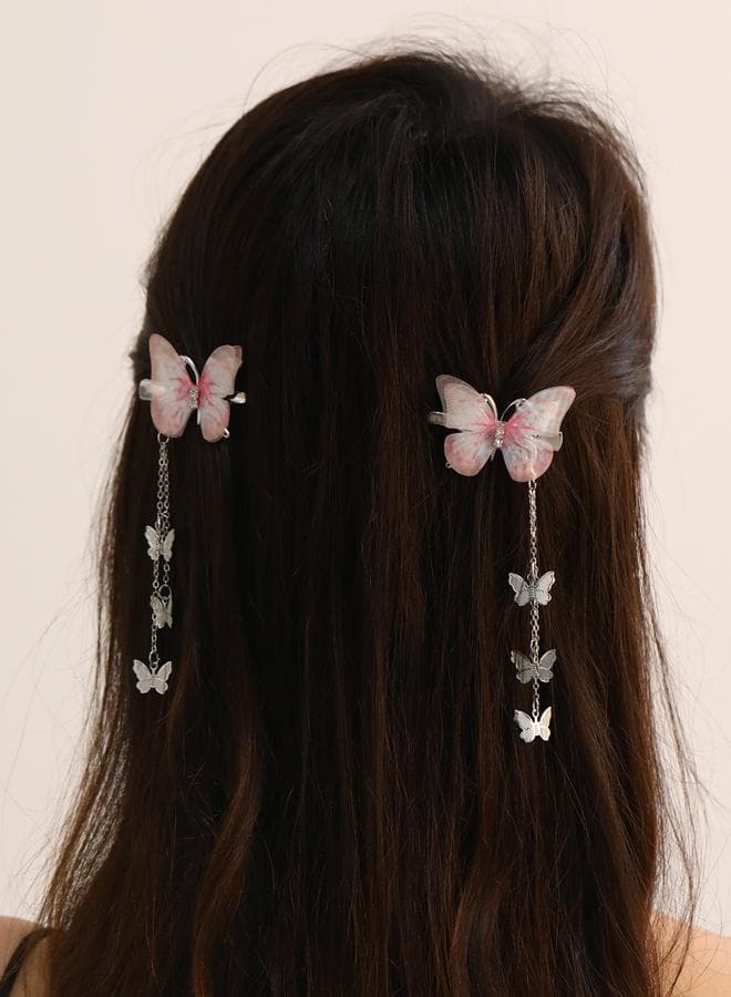 Butterfly Tassel Duo - Elegant Pink Hair Clip Set - Image 1