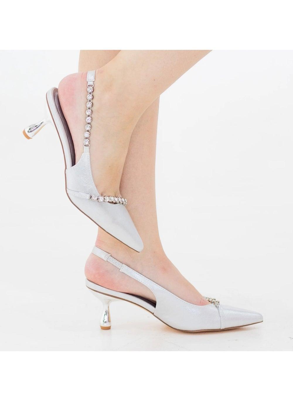 Amana Diamond-Trimmed Slingback Pumps in Silver - Image 1