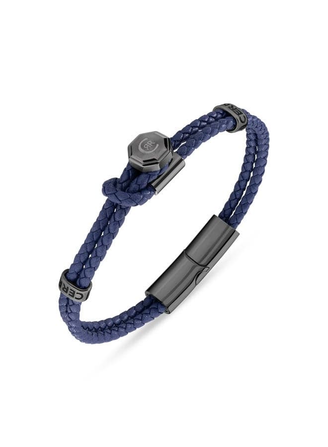 CERRUTI 1881 Constanzo Navy Blue Leather Bracelet – CRR Signature Elegance - Image 1
