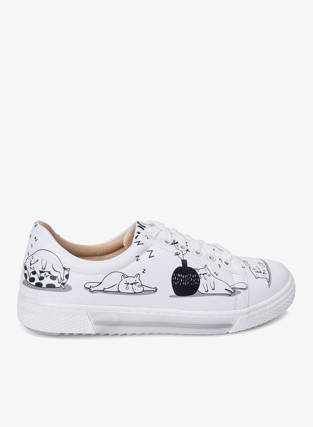 Barcelona Inspired Sleepy Cat Sneakers - Low-Top Elegance - Image 1