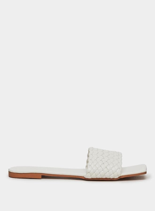 Take Two Off-White Weave-patterned Flat Sandals - Image 1