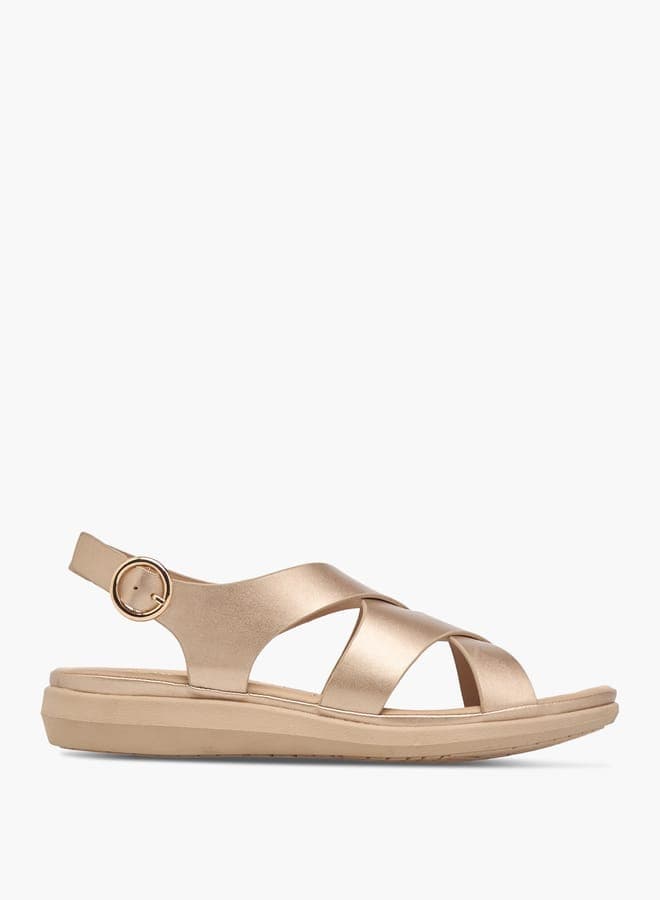 Onexre028Gold Women's Elegance Gold Cross Strap Sandals - Image 1