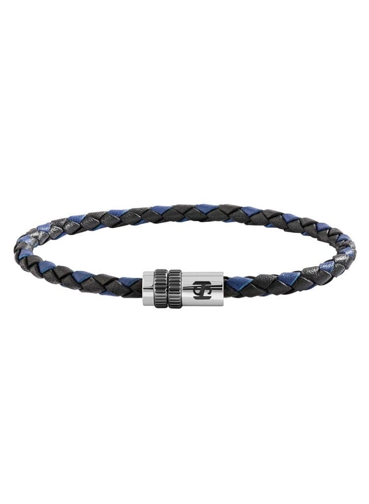 Saint Honore Paris Men's Blue Braided Leather Bracelet with Rose Gold Accent - Image 1