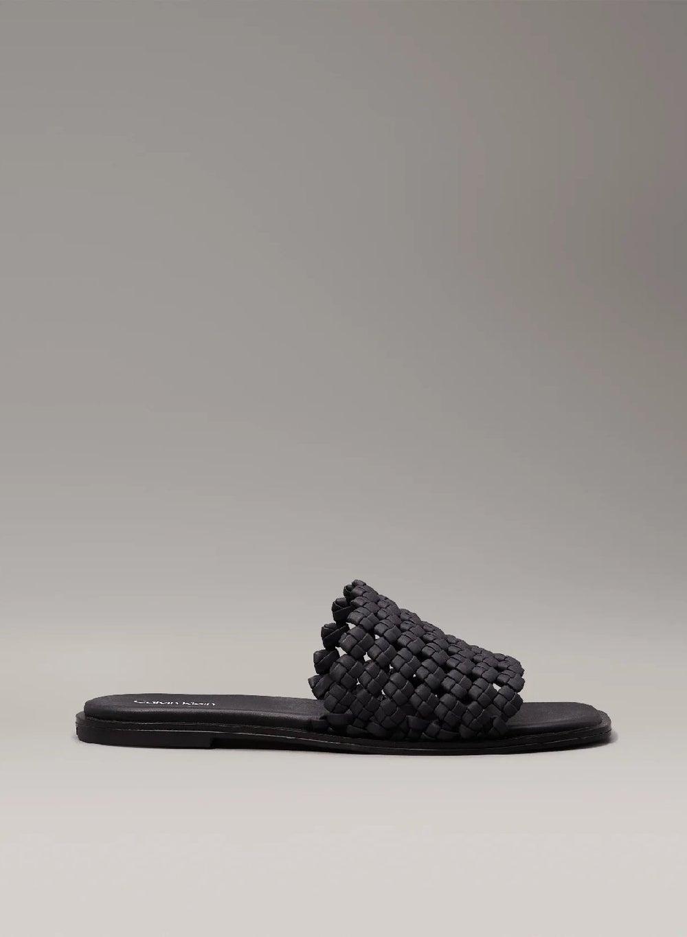 Calvin Klein Flat Slide Latt Woven Sandals in Black - Image 1