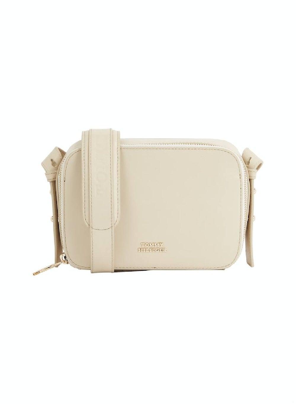 TOMMY HILFIGER Cream Metal Logo Chic Crossover Bag - Image 1