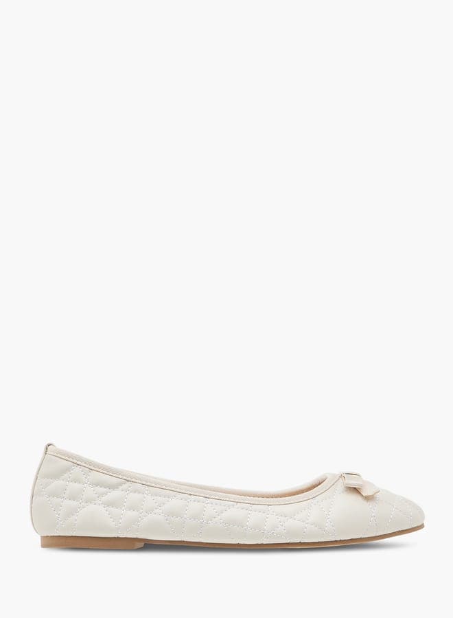 L14994White Elegant Quilted Ballerina Flats for Women - Image 1