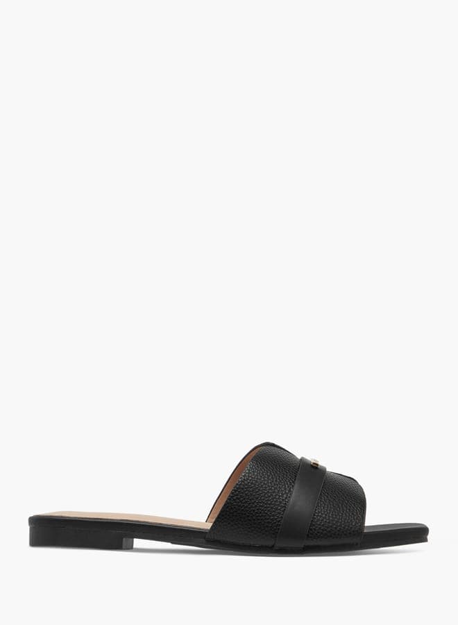 Elegant Monogram Print Slides for Women - 24F1279Black - Image 1