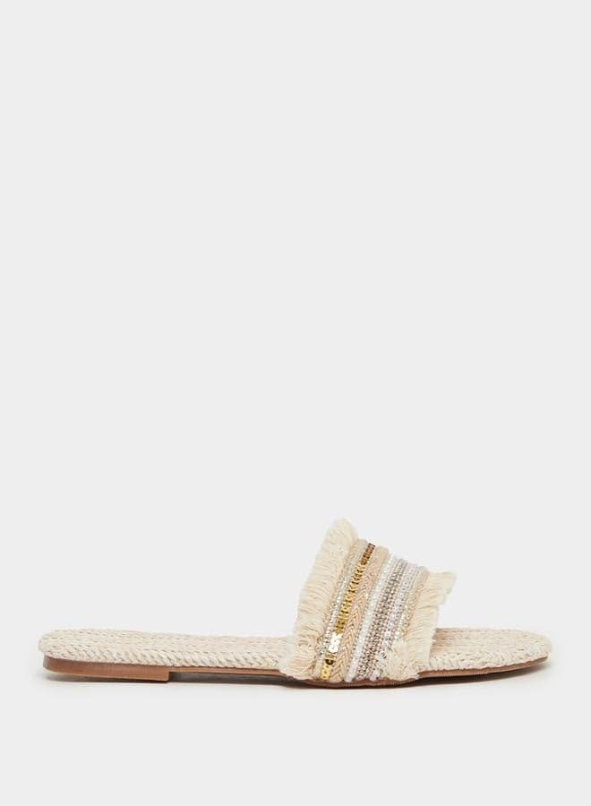 Chic Embellished Fringe Flat Sandals - Unisex Elegance - Image 1