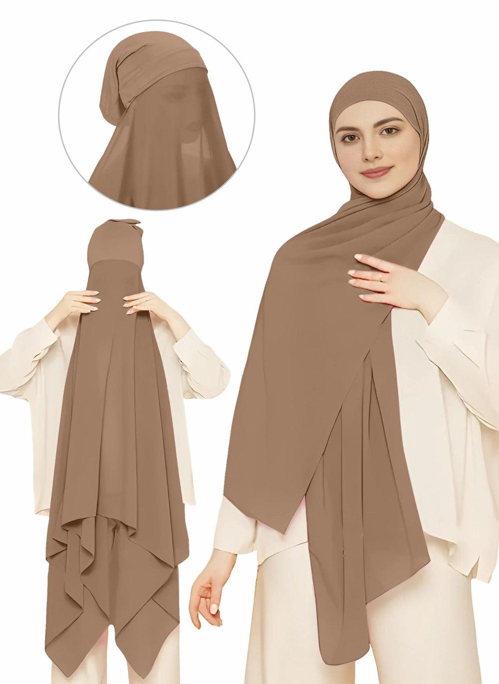 NUKHBAA HC12 Elegant Brown Instant Hijab Wrap with Undercap - Image 1