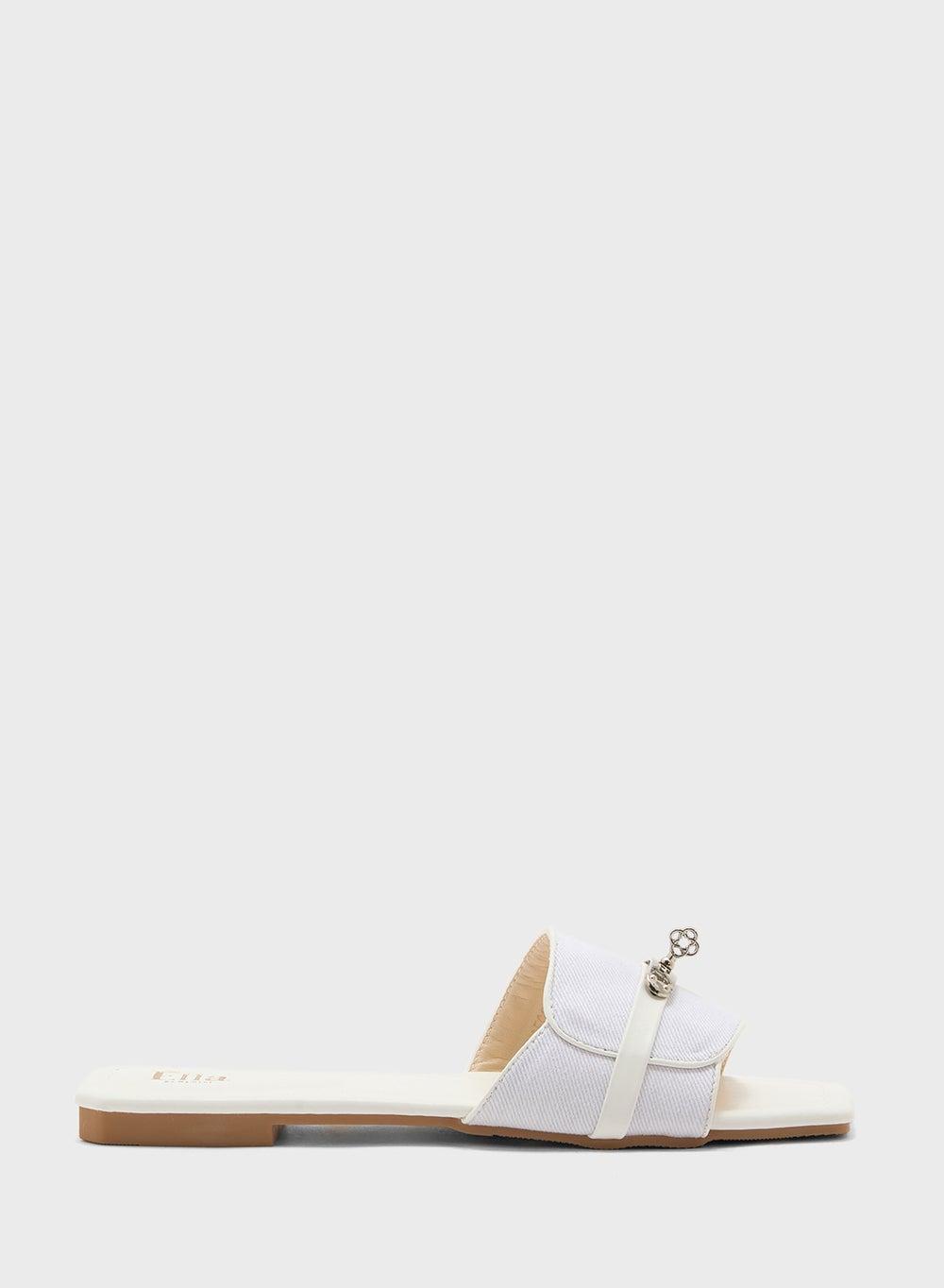 Elegant White Flat Sandal X2503 239 with Sleek Buckle - Image 1