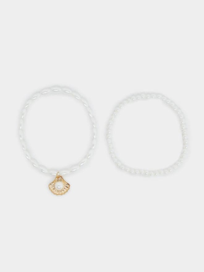 Styli Shell Drop Accent Anklets - Chic Duo for Women - Image 1