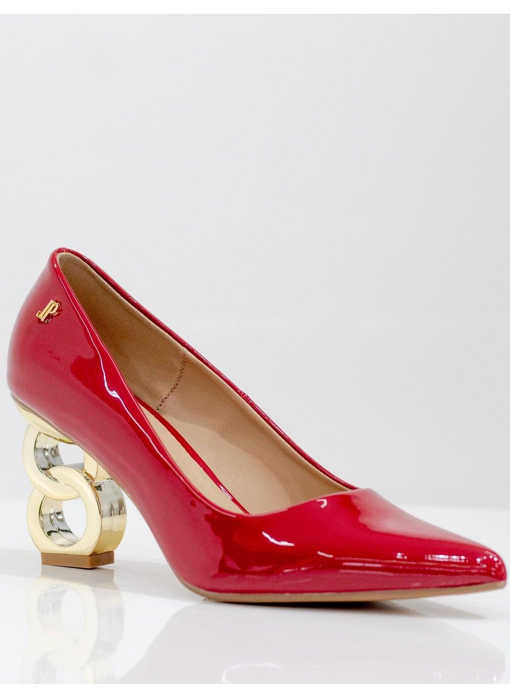 Advika Red Pointy Court Pumps on Dual-Circle 7.5cm Heel - Image 1