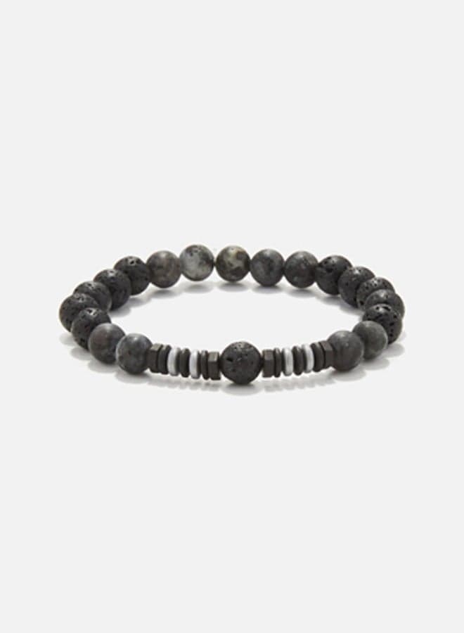 CHRYSOSTOMOS Black Lava & Silver Men's Bracelet - Image 1