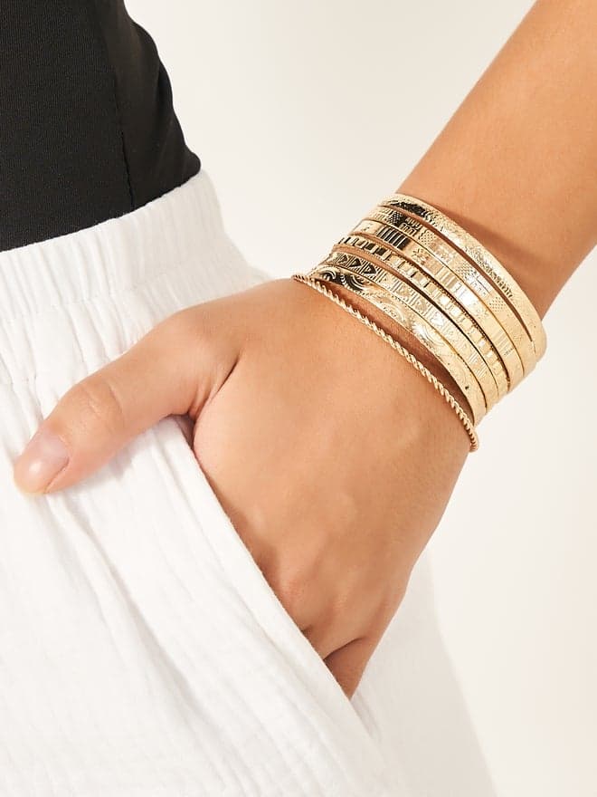Styli Chic Textured Bangles Set - 7 Graceful Pieces - Image 1