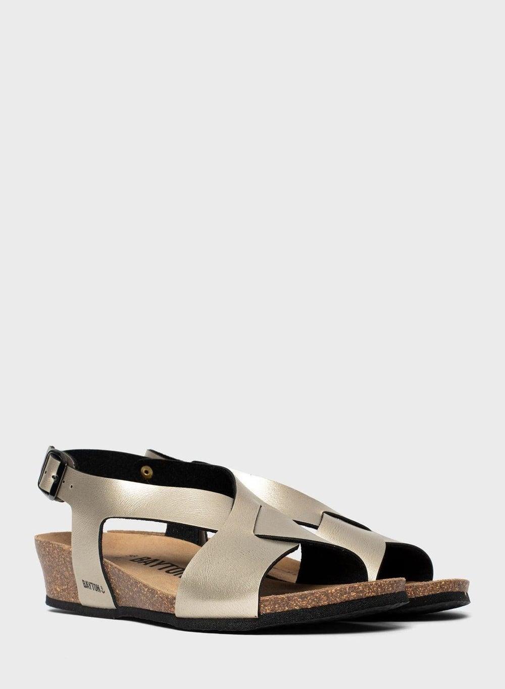 Salamanque Gold Strappy Mid Heel Wedge Sandals - Image 1