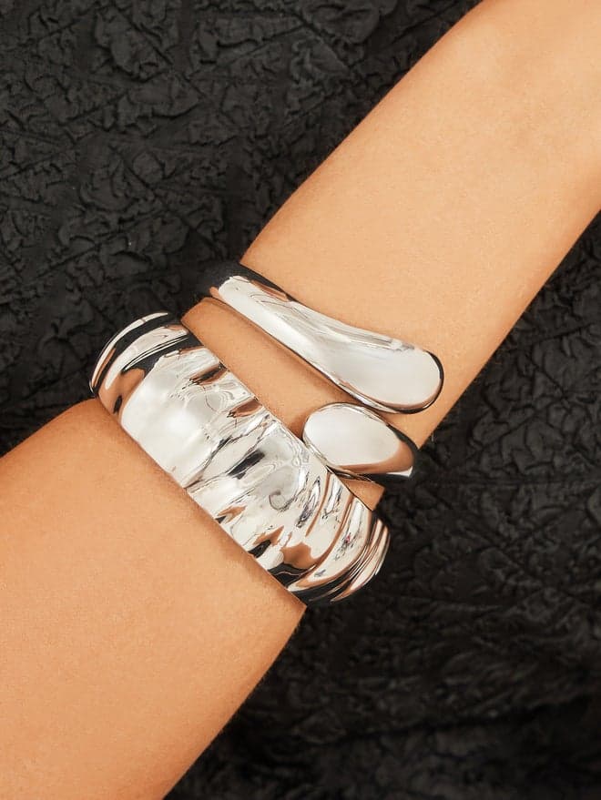 Elegant Silver Duo: Styli Plated Bangle and Cuff Set for Women - Image 1