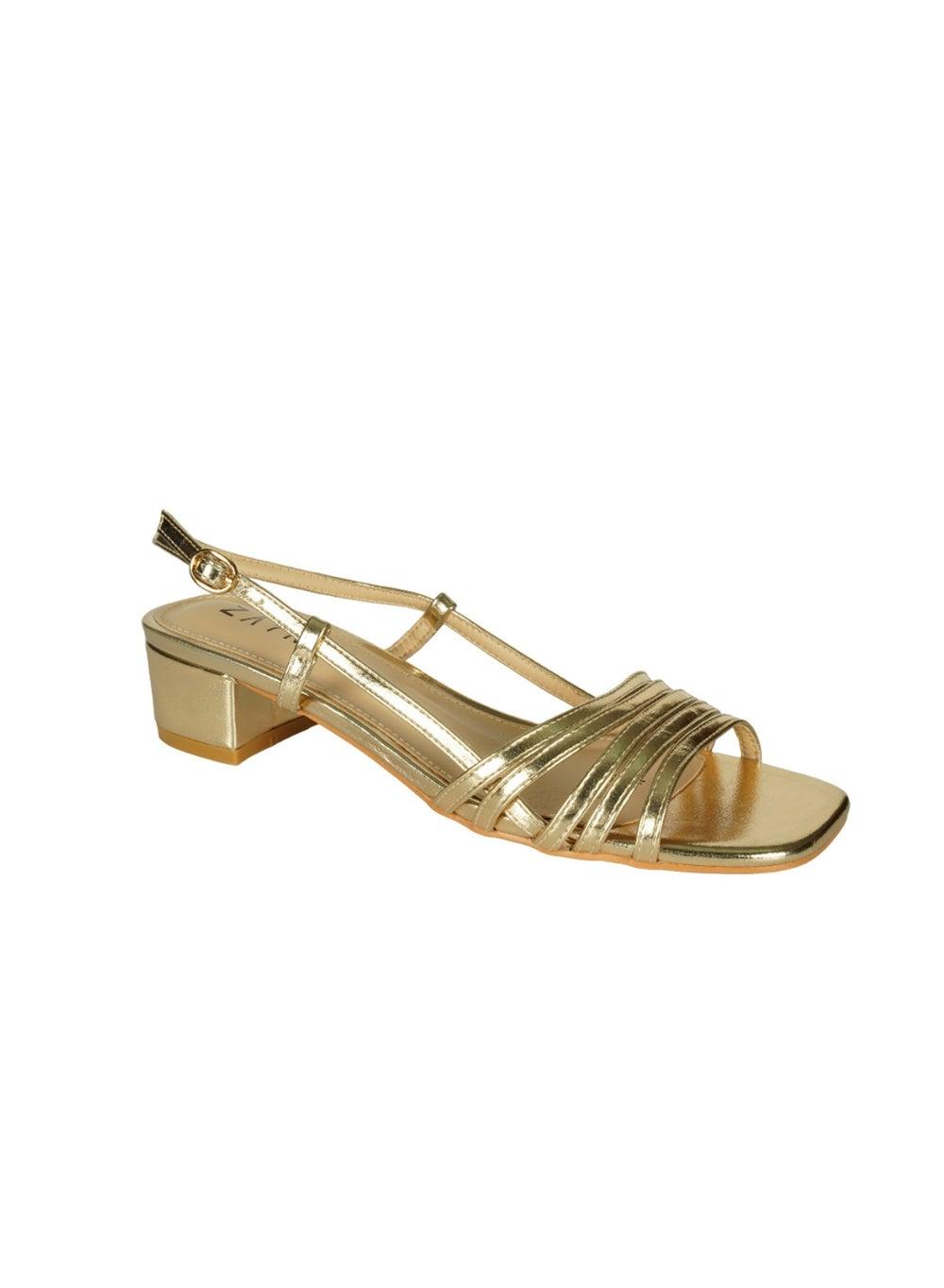 Zayna 221-7 Y-0721 Elegant Gold Mid Heel Sandals with Backstrap - Image 1