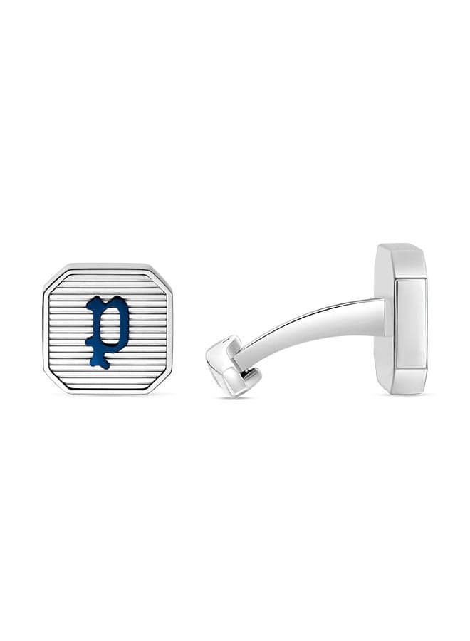 POLICE PEAGC0000407 Stainless Steel Blue Logo Cufflinks - Image 1