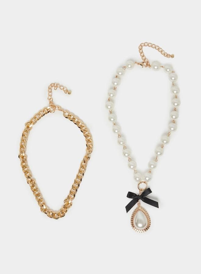 Styli Elegance Duo - Link Chain & Faux Pearl Necklace Set - Image 1