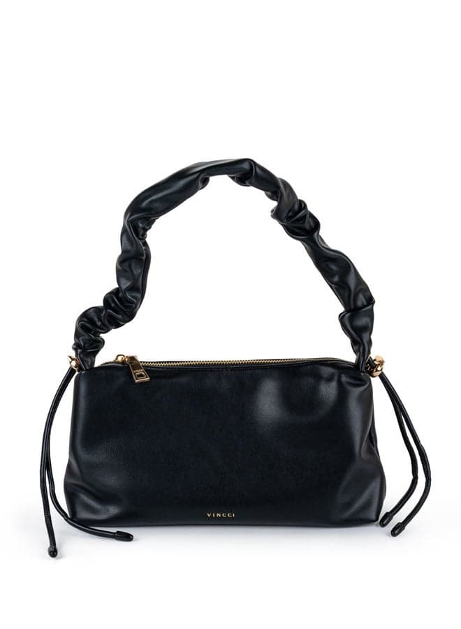 Vincci Black Elegance: Women's Solid Shoulder Bag with Chic Strap - Image 1