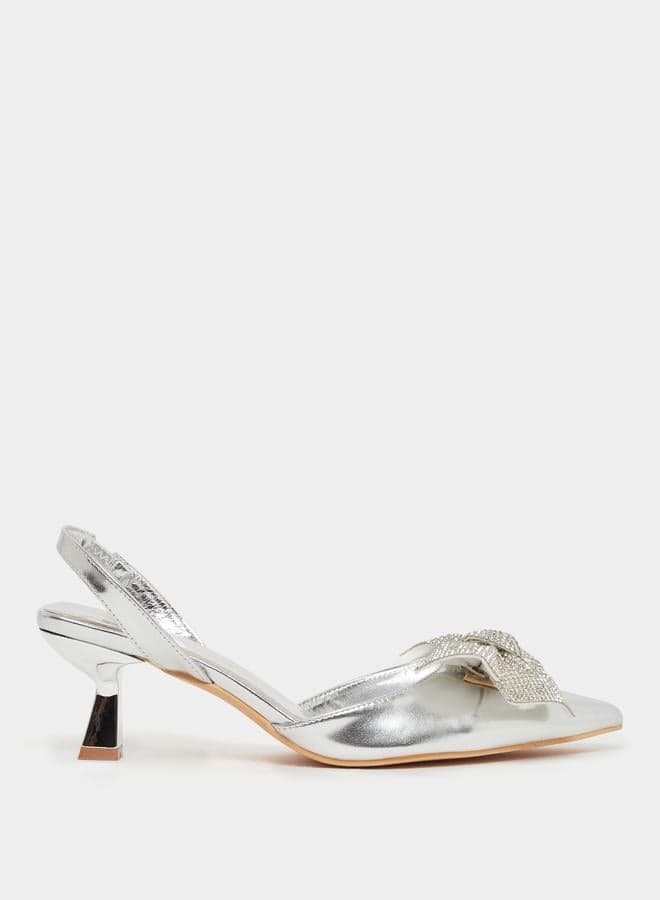 Elegant Silver Styli Pointed Slingback Flats - 7011848332 - Image 1