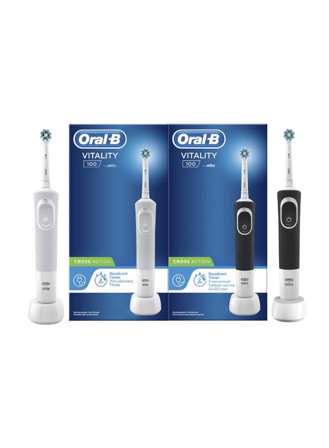 Oral-B Vitality D100 Rechargeable Toothbrush Black/White Bundle - Image 1