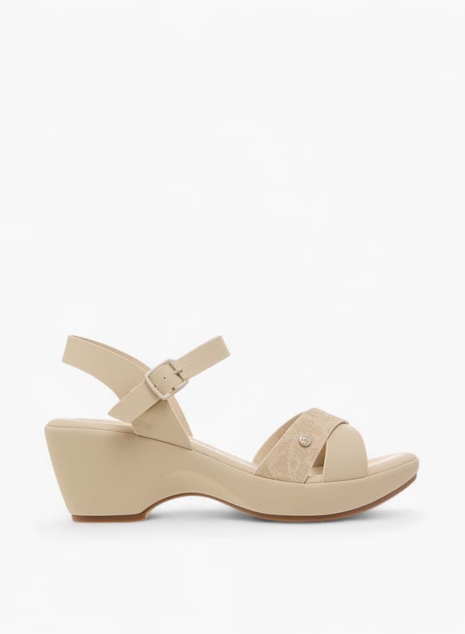 Elegant Beige Mid Block Slingback Wedges for Women - Image 1