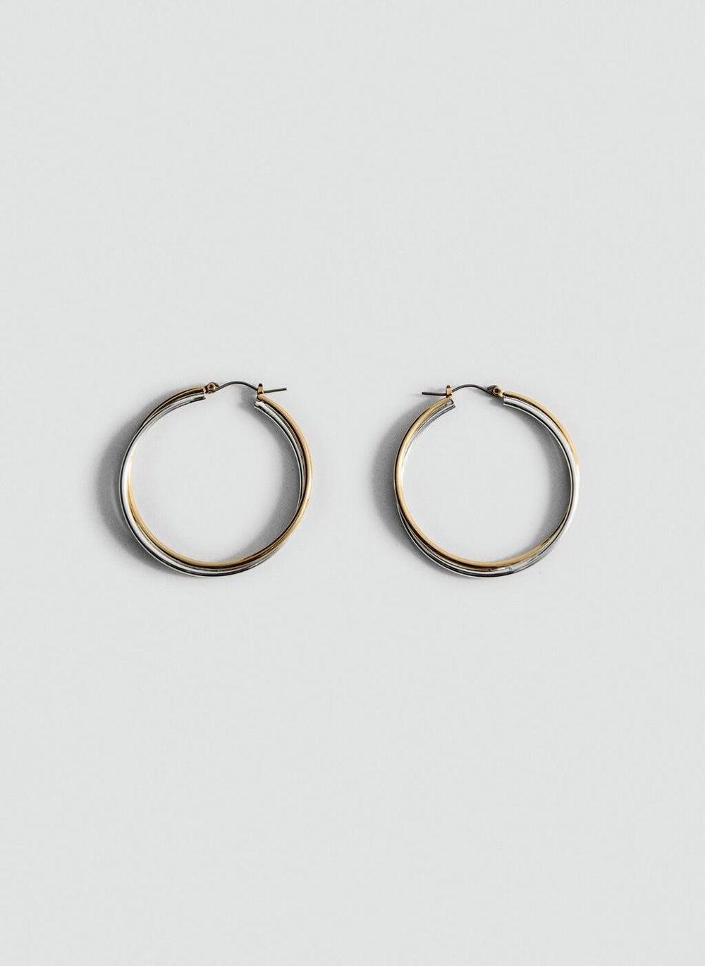 MANGO Chic Two-Tone Double-Hoop Earrings for Women - Image 1