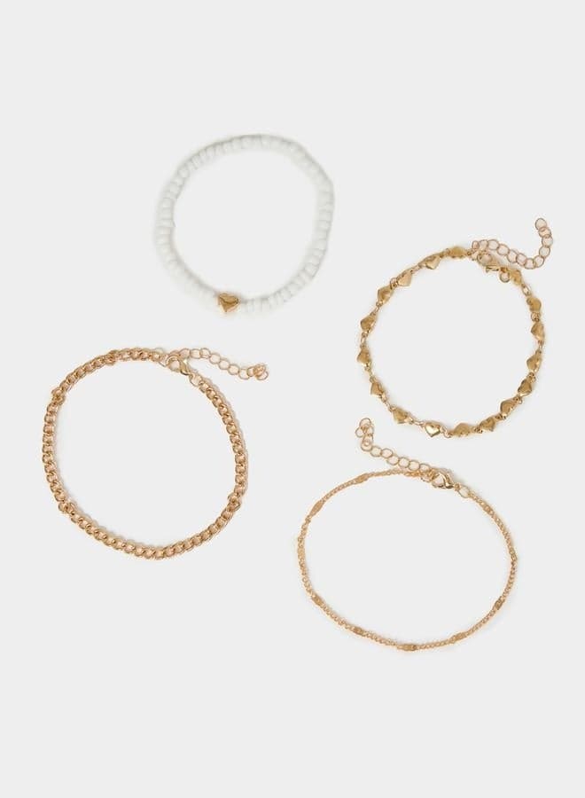 Styli Heart Accent Chain Anklets - Elegant Set of 4 - Image 1