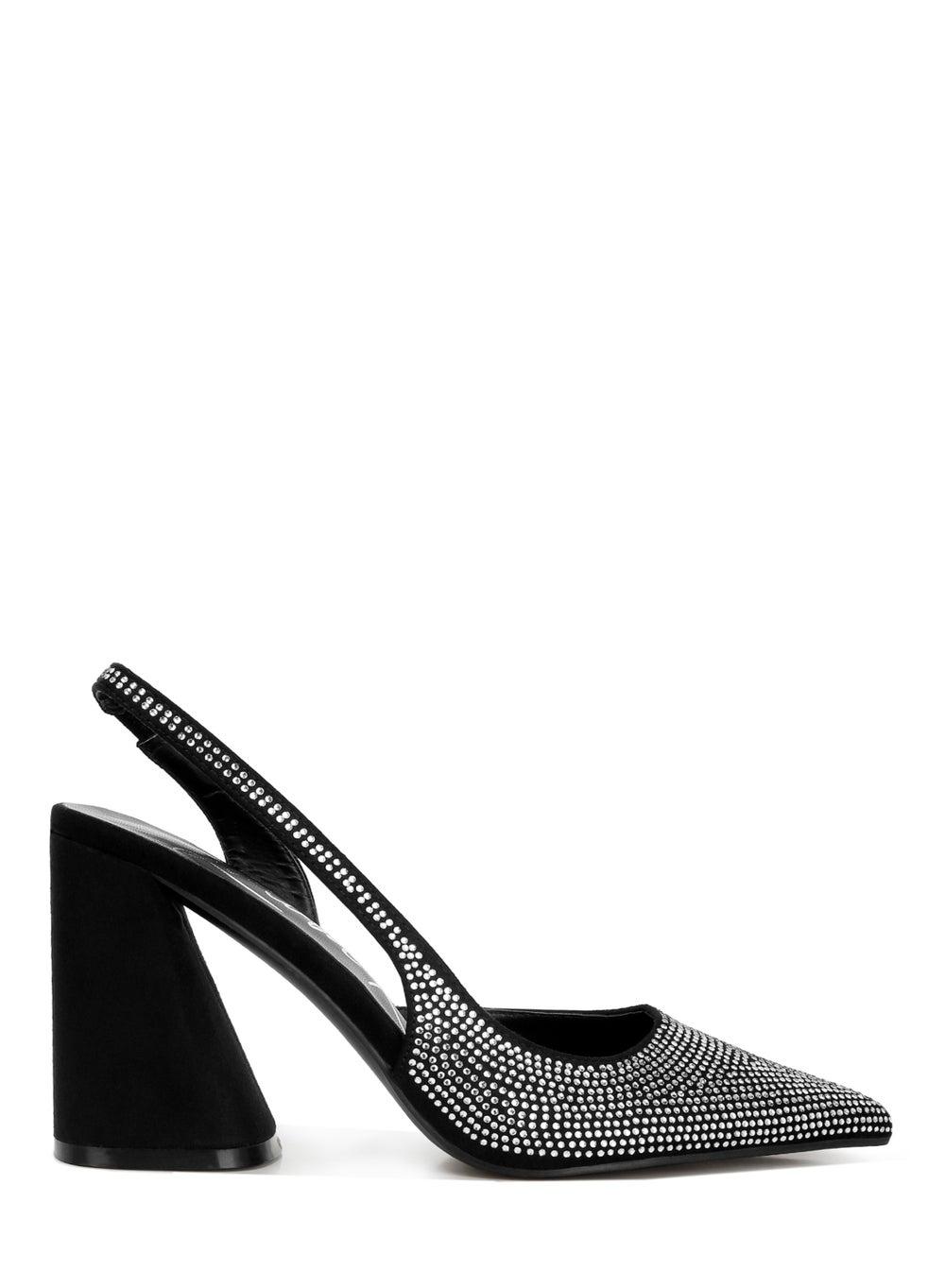 Sh4624 Black Rhinestone-Embellished Eco Suede Heels - Image 1
