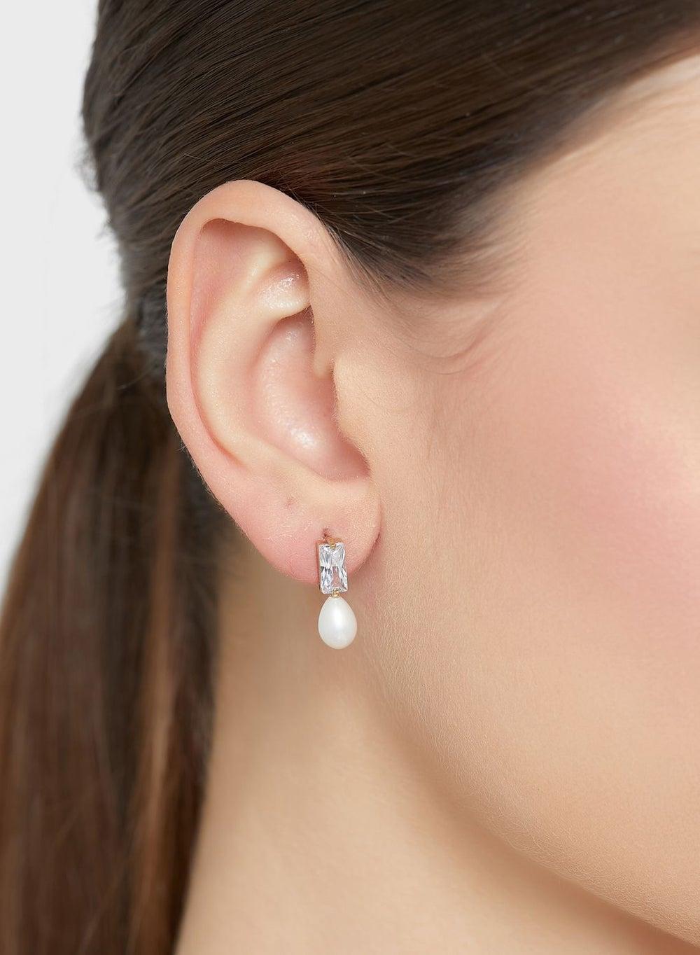 ELLA Teardrop Pearl & Crystal Stud Earrings - Luxury Shine - Image 1