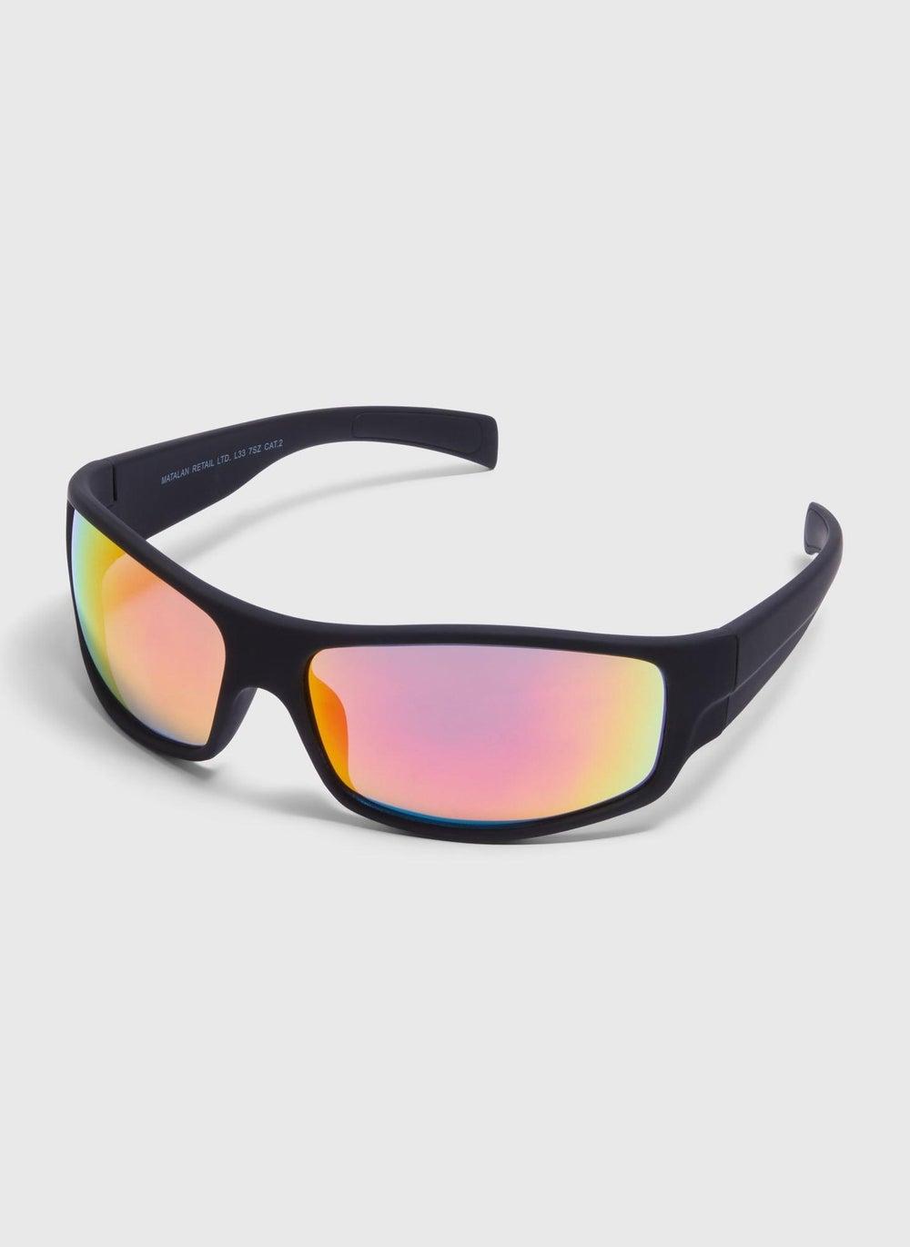Matalan Black Sports Wrap Sunglasses with Matt Orange Lenses - Image 1