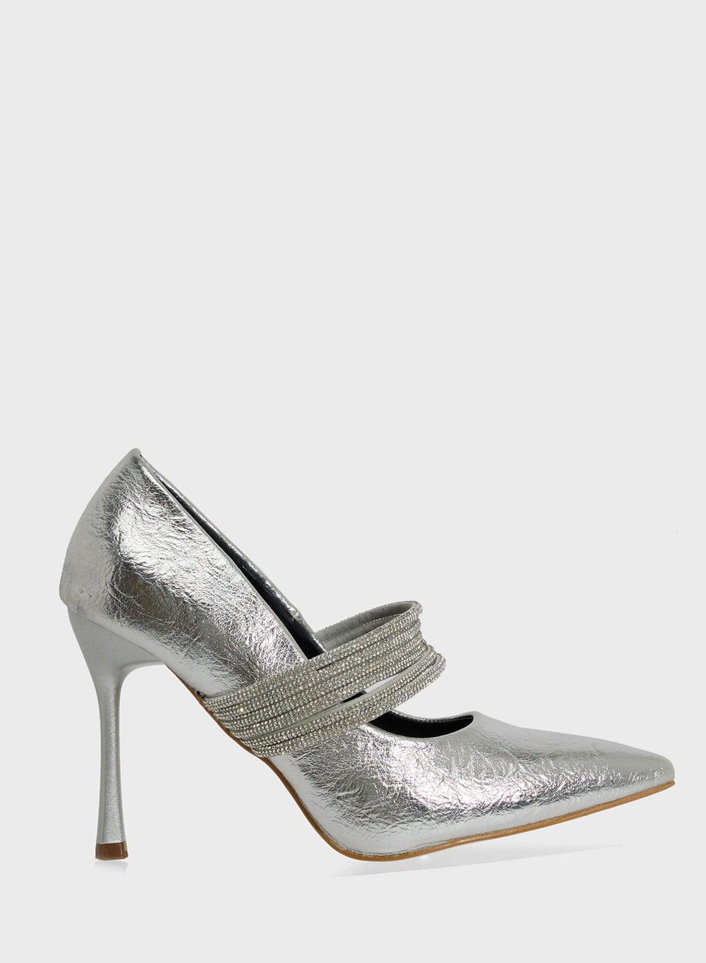 X2503 210 Silver Diamante Heeled Evening Pump - Image 1