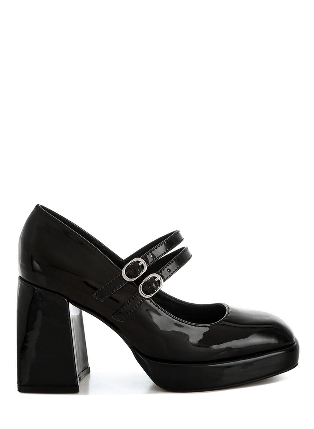 Sh5250 Black Double Strap Mary Jane Heels - Image 1