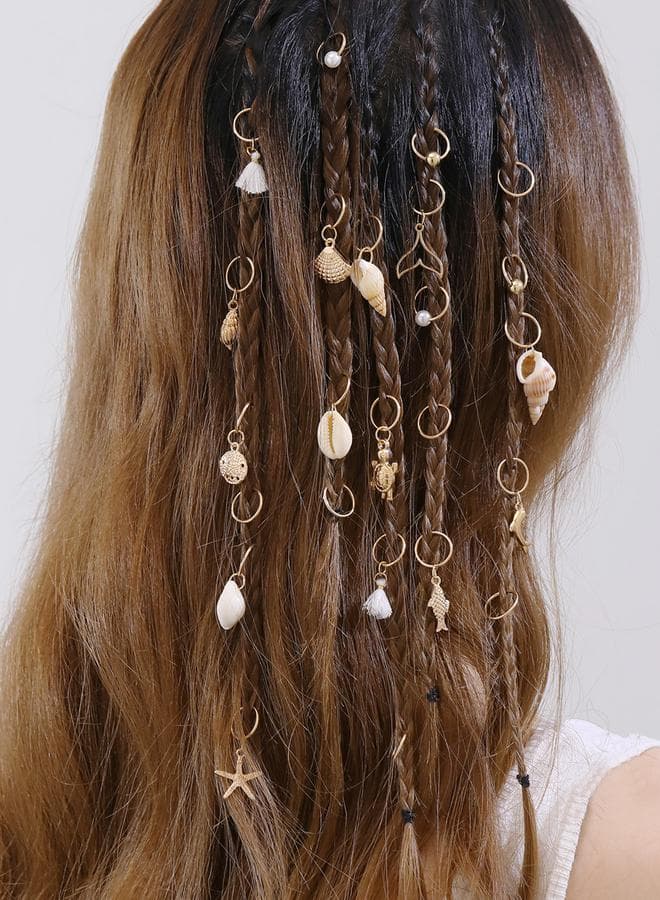 Sea Theme 24 Gold Hair Rings - Elegant Accessory - Image 1