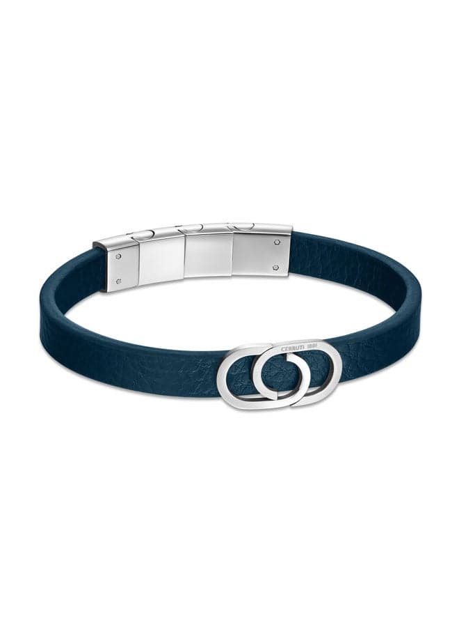 CERRUTI 1881 Bruno Navy Leather Bracelet for Men - Image 1