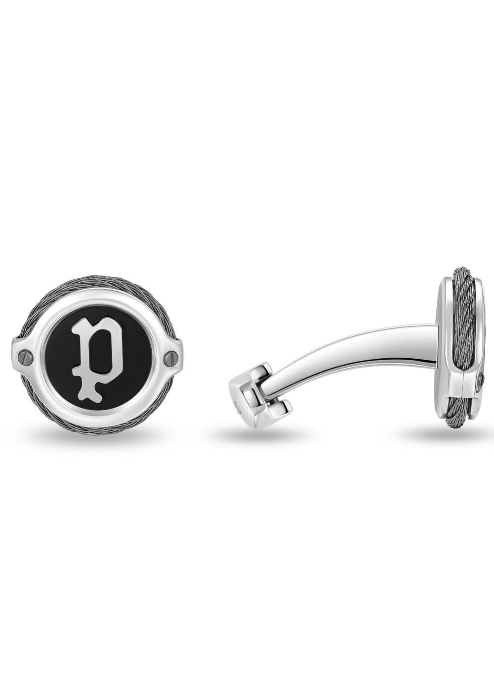POLICE Wiregrip Black & Grey Stainless Steel Cufflinks - Image 1