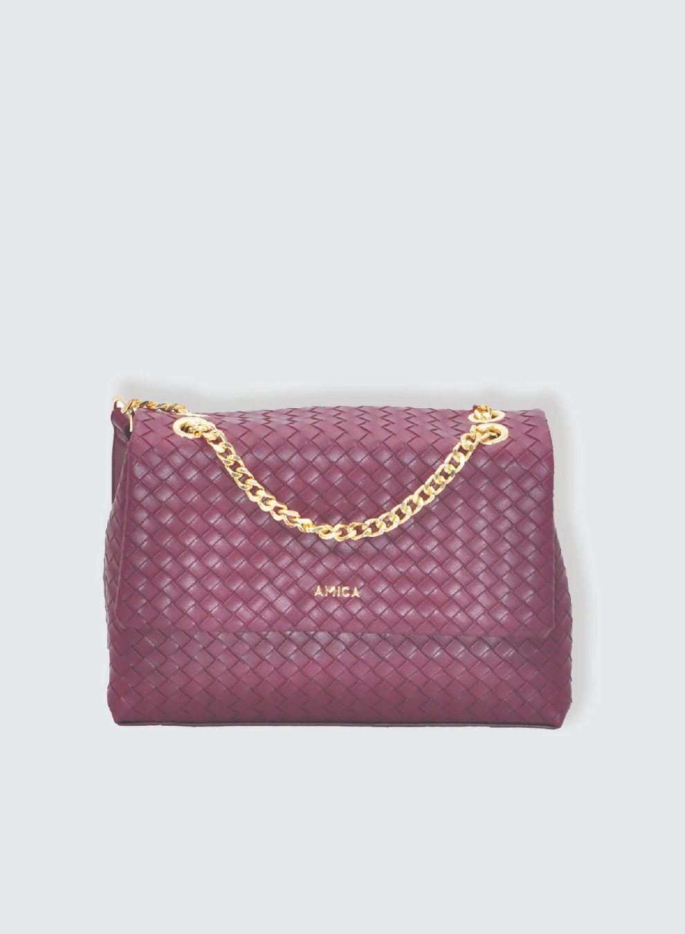 AMICA Elegance Plum Red Woven Leather Crossbody - Chic Style - Image 1