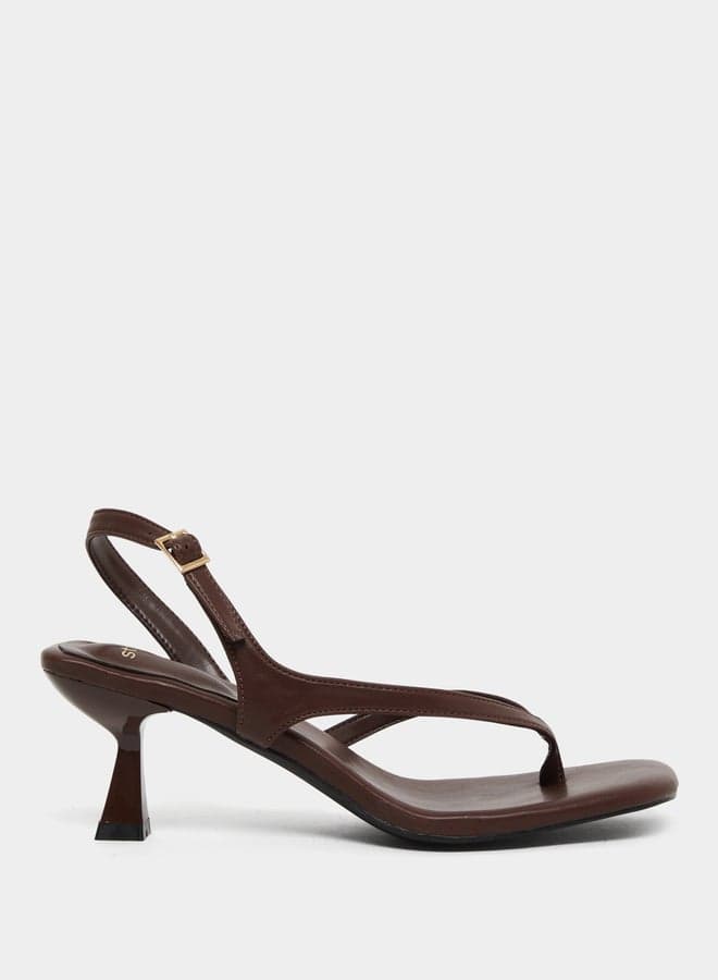 Styli Brown Kitten Heel Elegance Thong Sandals - Image 1