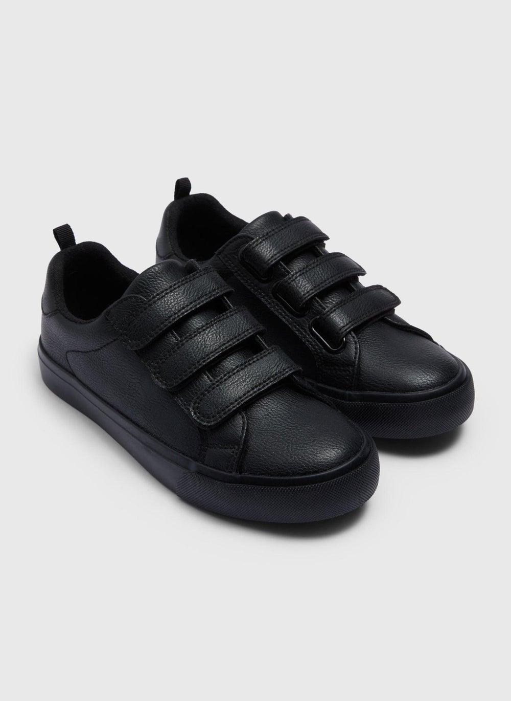 Elite Boys Black Triple Strap School Sneakers - Image 1