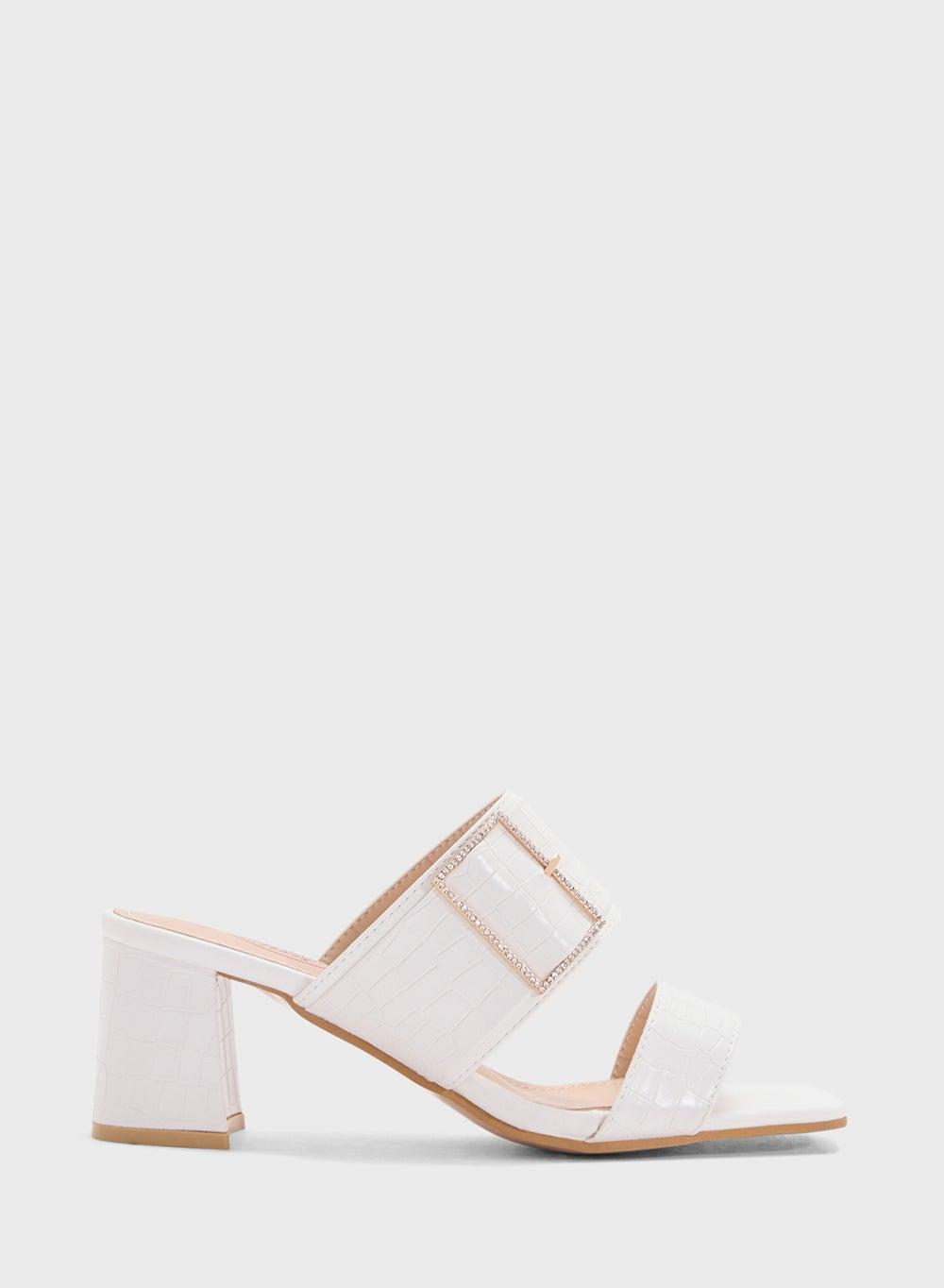 Be 1243 Elegant Double Strap Heeled Sandal in White - Image 1
