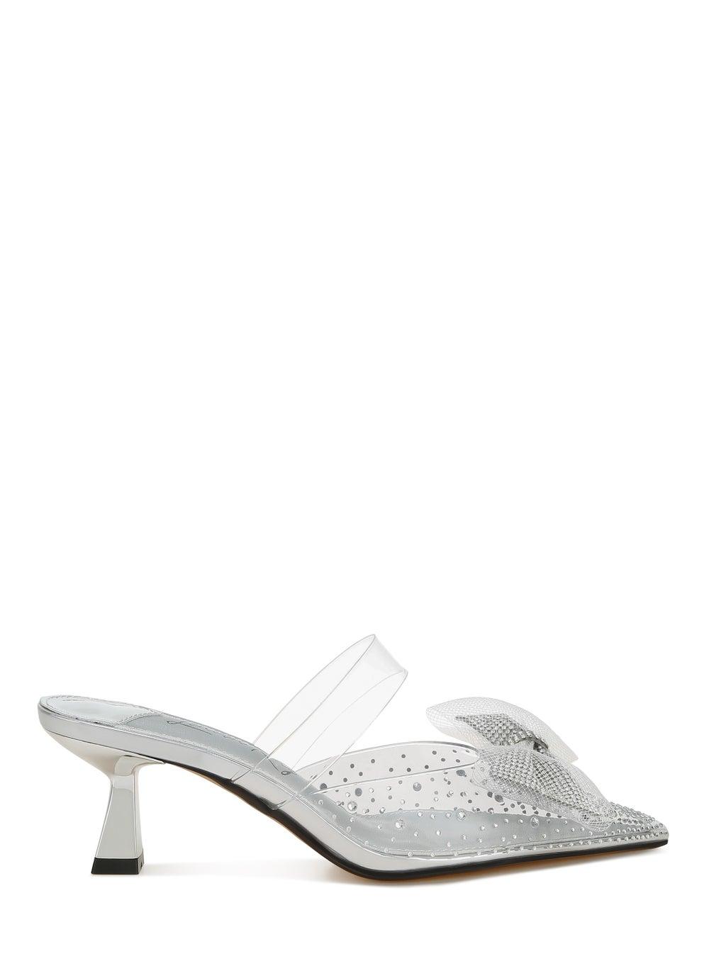 Sh4973 Silver Embellished Bow Kitten Heels - Image 1