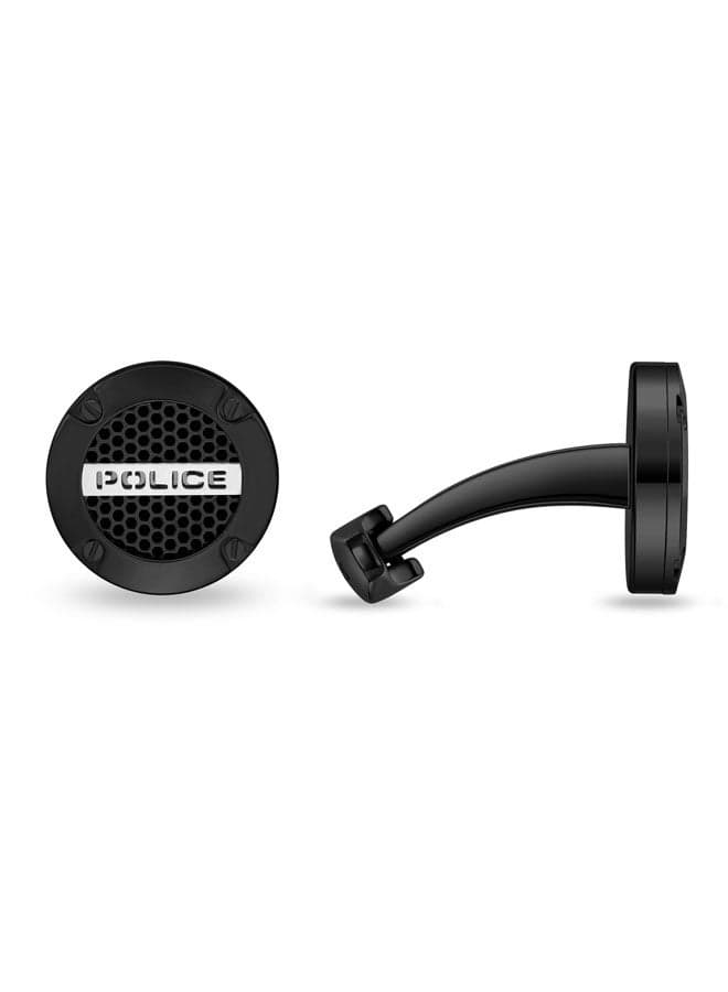 POLICE Black Fusion Cufflinks: Refined Black Netted Elegance - Image 1