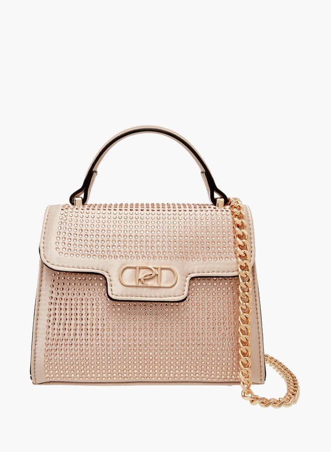 Paprika Embellished Satchel: Elegance with a Detachable Chain - Image 1